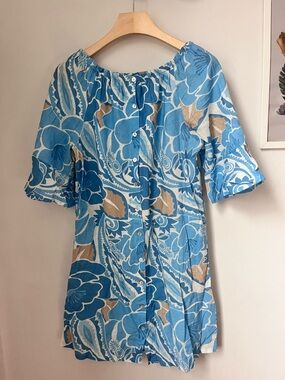 Blue Floral Button-Back Mini Dress